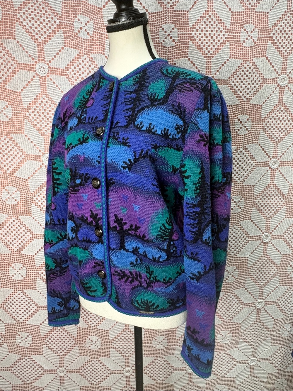 Vintage Geiger Austrian Wool Blend Abstract Cardigan
